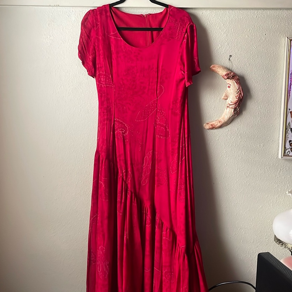 Vintage Paisley printed tiered short sleeve maxi dress with lining